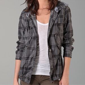 We The Free Windy Weather Plaid Grey Raincoat size large